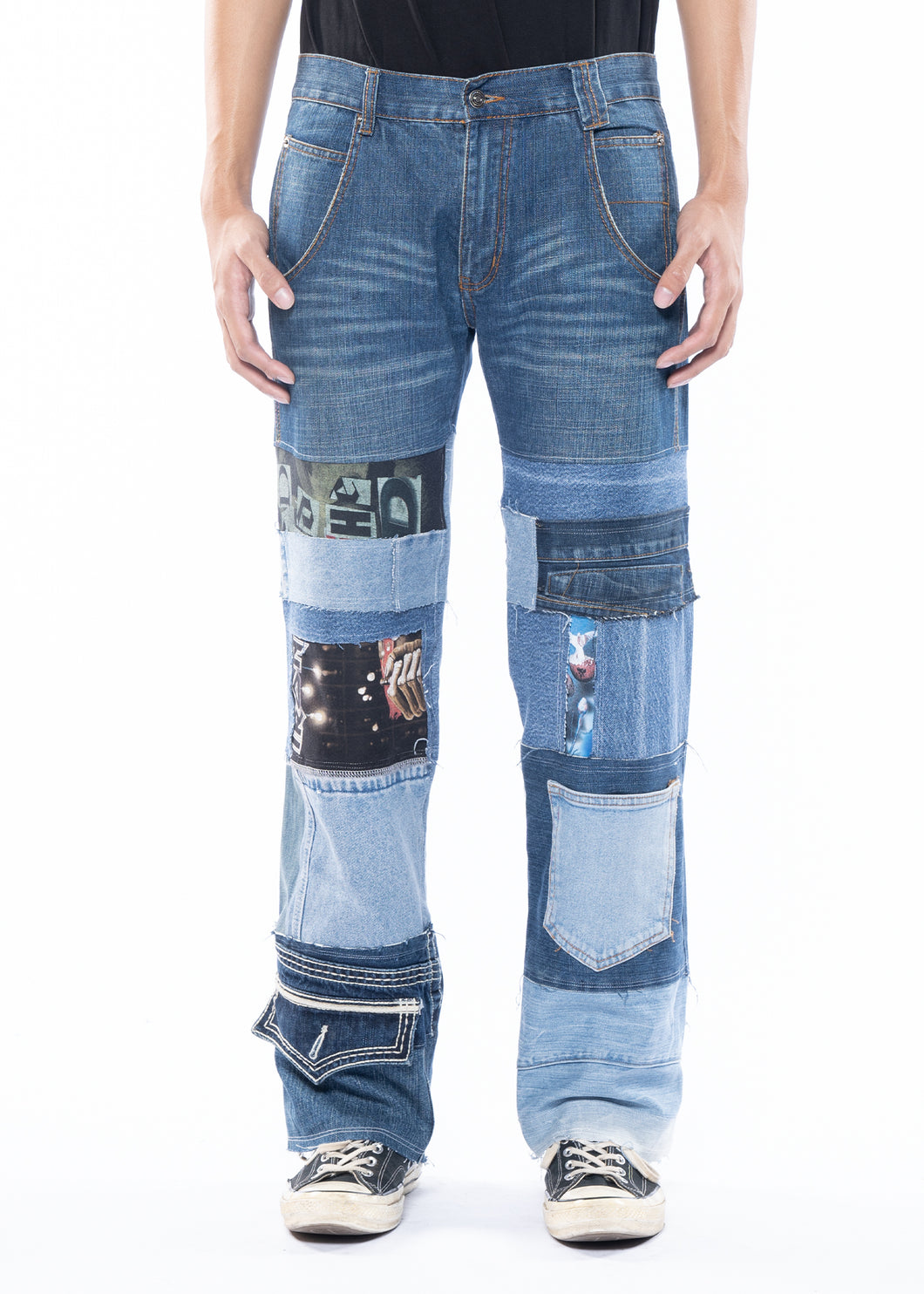 RANDOMEFFECT Straight Patched Jeans